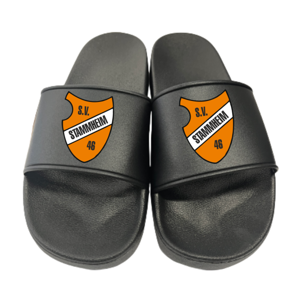 Badeschuhe Badelatschen schwarz mit SV Stammheim Logo