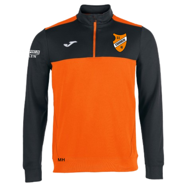 Sweatshirt orange/schwarz mit Logos und Initialen